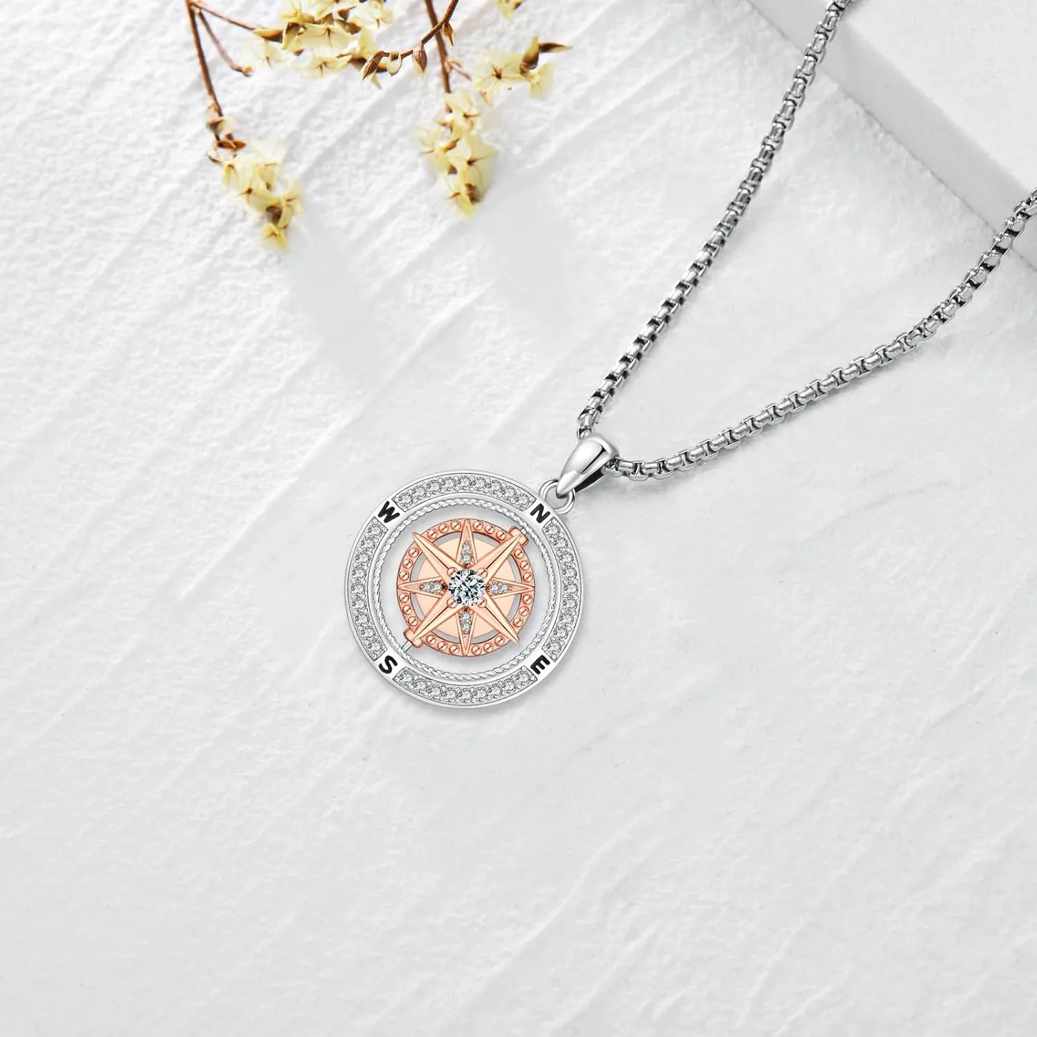 Compass Necklace Sterling Silver Classic Celtic World Map Rotatable Compass Pendant Graduation Friendship Talisman Travel Necklace Inspirational Gift Jewelry for Women