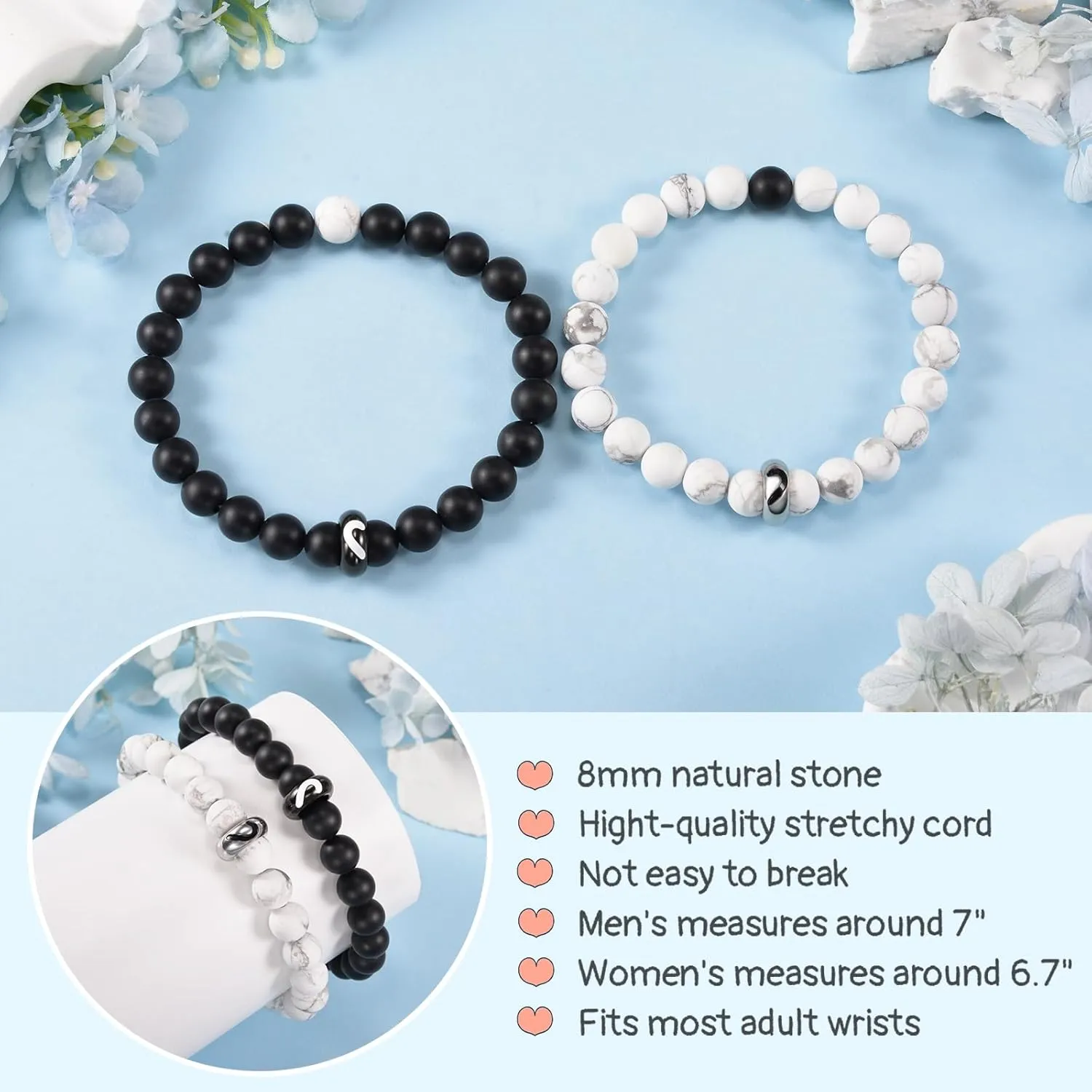 Couple Bracelets Valentines Day Gifts for Him Her Boyfriend Husband Fiance Soulmate Girlfriend Wife Matching Distance Bracelet Gifts for Anniversary Birthday