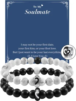 Couple Bracelets Valentines Day Gifts for Him Her Boyfriend Husband Fiance Soulmate Girlfriend Wife Matching Distance Bracelet Gifts for Anniversary Birthday