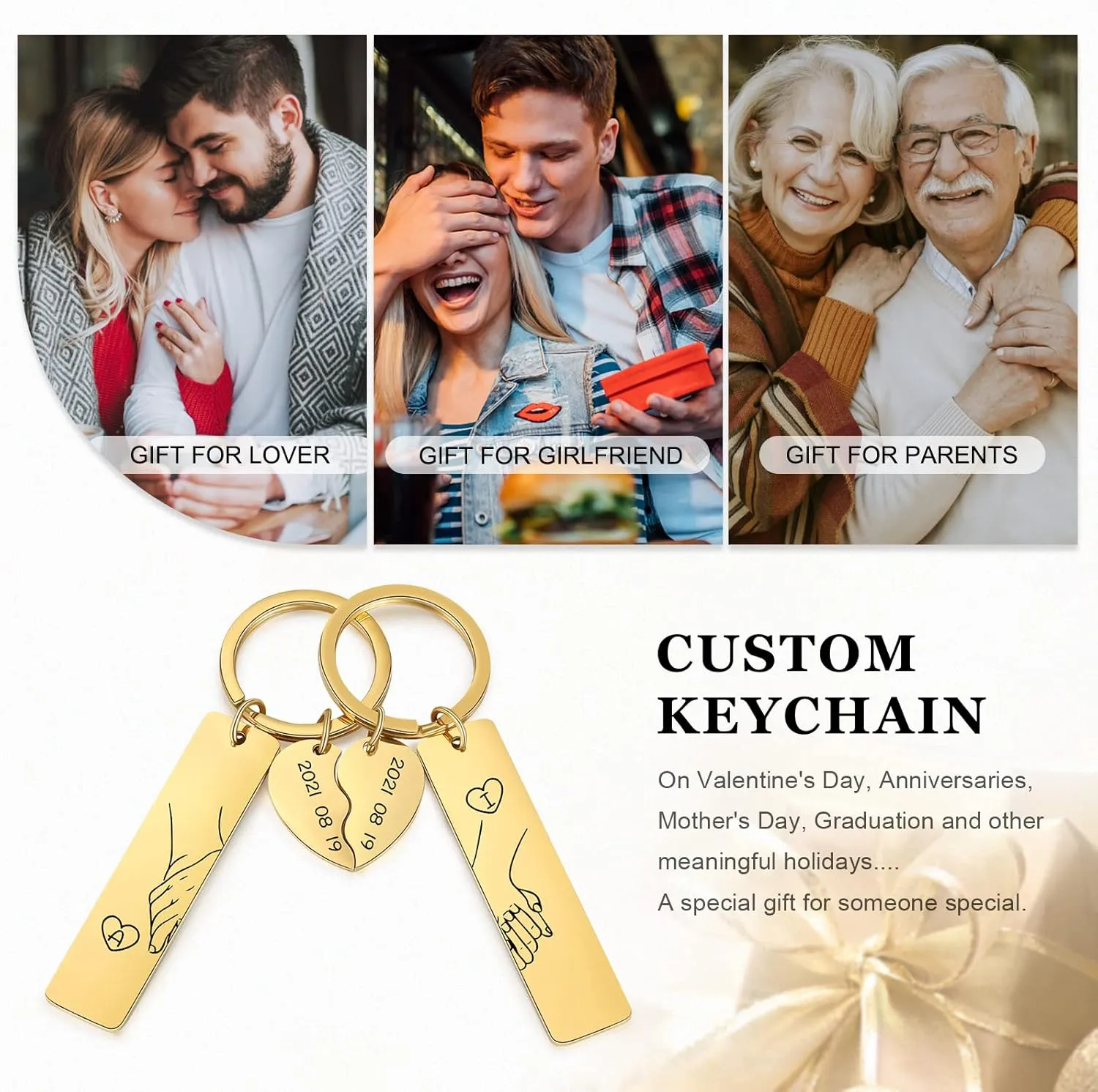 Couple Gifts,Personalized Matching Keychains for Couples Custom Keychain Set with Name for Boyfriend Girlfriend