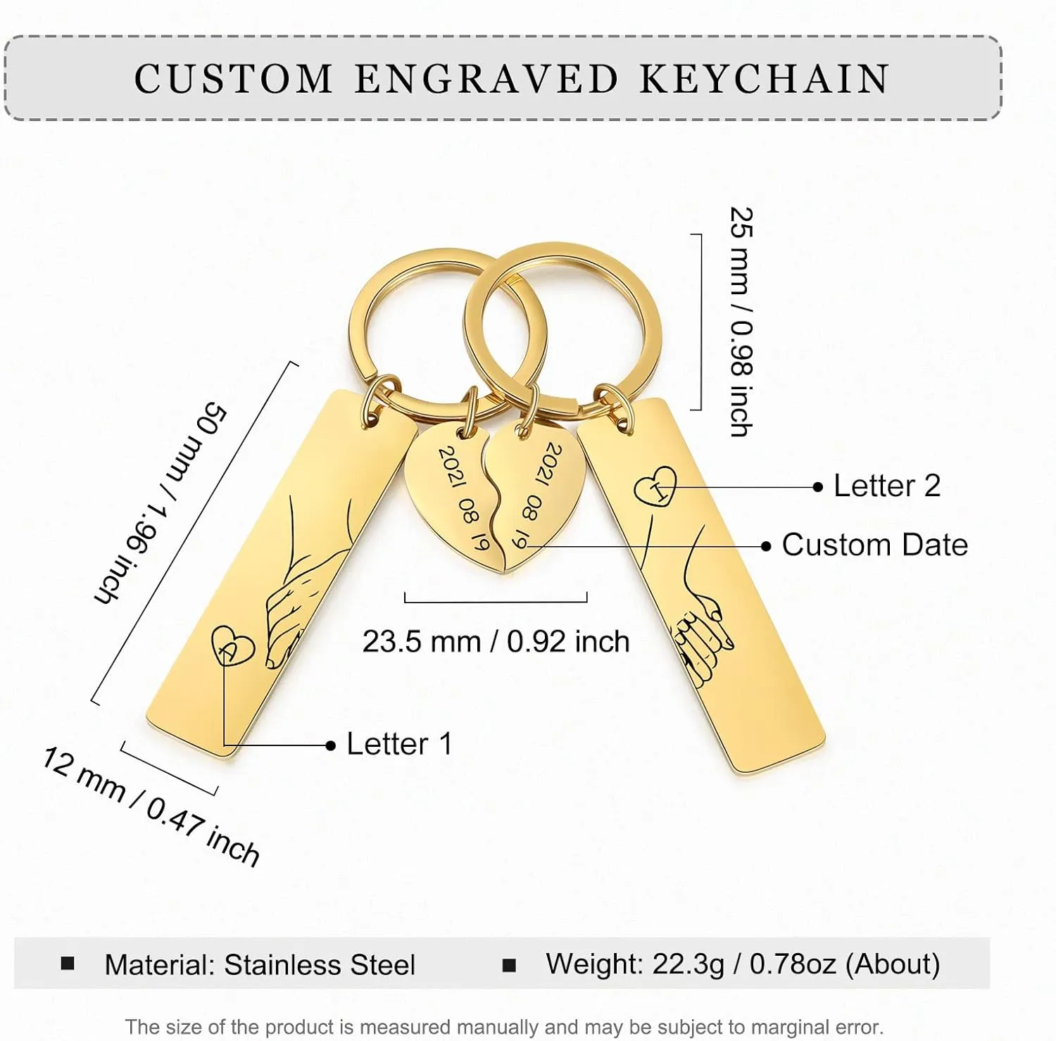Couple Gifts,Personalized Matching Keychains for Couples Custom Keychain Set with Name for Boyfriend Girlfriend