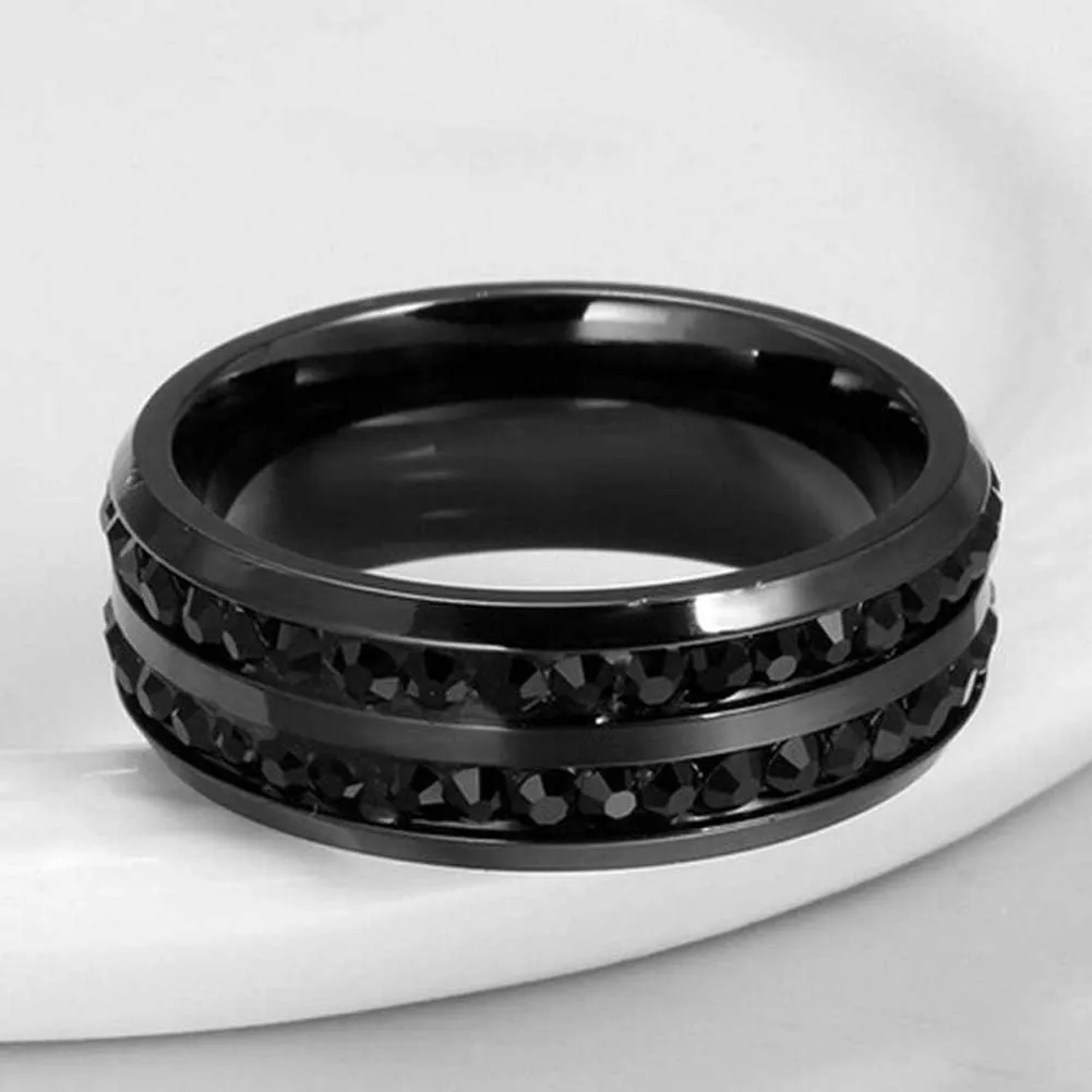 Couple Rings Black Rings Princess Cut Cz Womens Wedding Ring Sets Titanium Steel Rhinestone Mens Wedding Bands