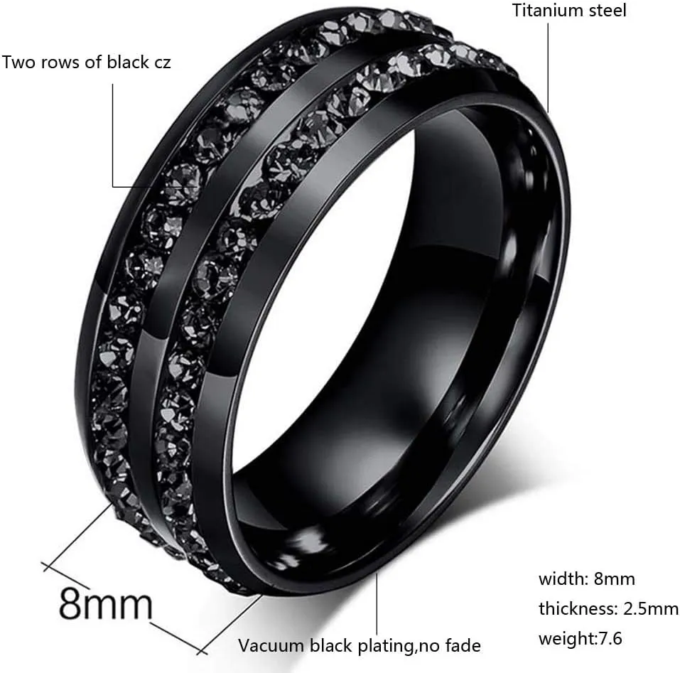 Couple Rings Black Rings Princess Cut Cz Womens Wedding Ring Sets Titanium Steel Rhinestone Mens Wedding Bands