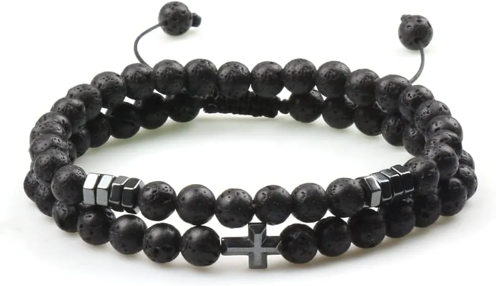 Couples Distance Beads Bracelet Fashion Hematite Cross Tiger Eye Stone Bracelets Handmade Yoga Prayer Jewelry 7652G (13)