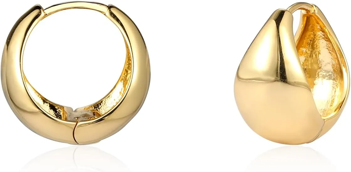Cowlyn 14K Gold Plated Chunky Hoop Earring | 925 Sterling Silver Post Drop Thick Huggie Earrings for Women Jewelry