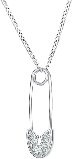 Created Real 925 Sterling Silver 14K Gold Plated Round Cut White Diamond Safety Pin Design Pendant Necklace Birthday Gift for Women
