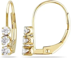 Created Real 925 Sterling Silver 14K Yellow Gold Plated Round Cut White Diamond New Year Special Three Stone Design Leverback Drop Dangle Earrings jewelry New Year Gifts for Women