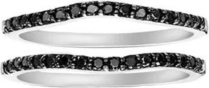 Created Round Cut Moissanite Black Diamond 925 Sterling Silver 14K White Gold Finish Solitaire Warp Guard Wedding/Engagement Enhancer Ring For Women