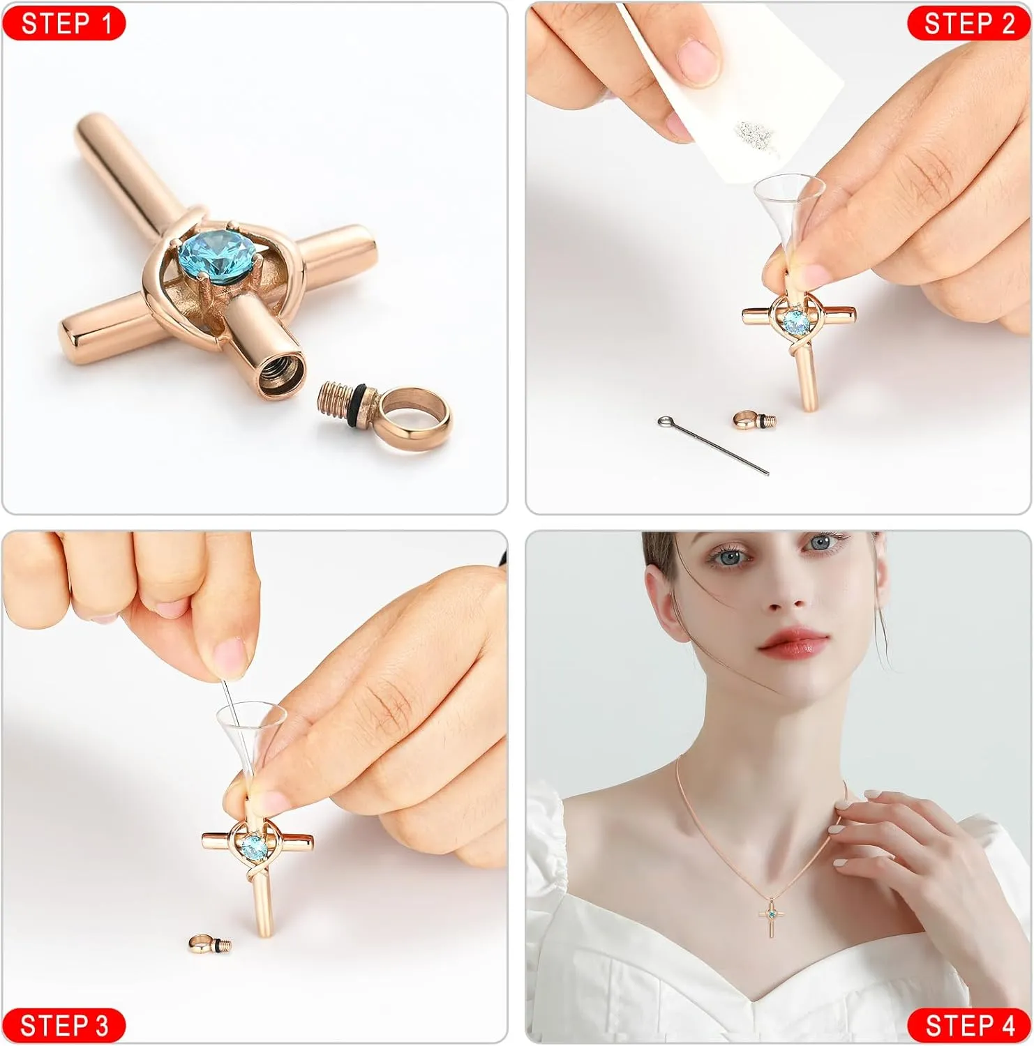 Cremation Jewelry for Ashes Pendant - Cross Necklace for Women Men Birthstone Necklaces for Teen Girls Gifts for Valentine's Day Birthday or Anniversary