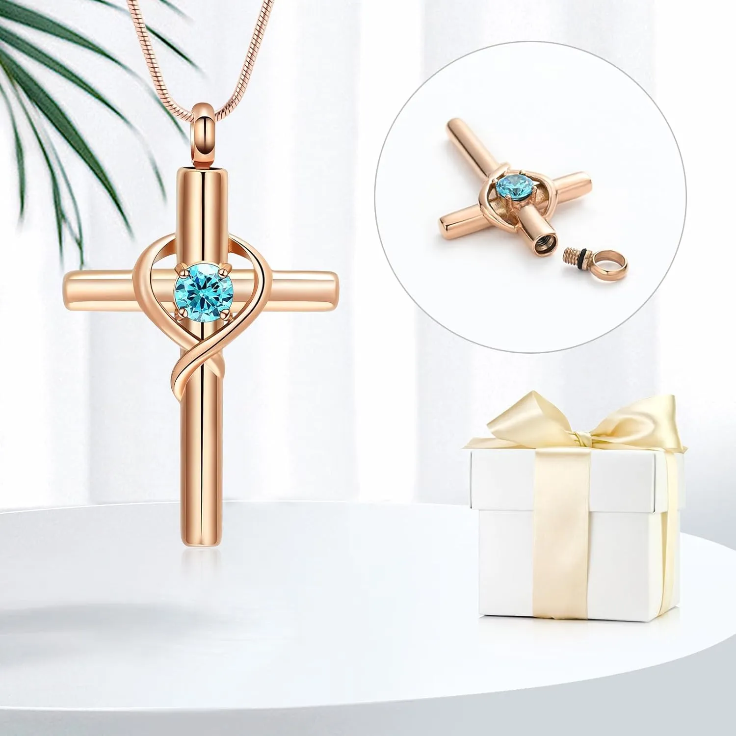 Cremation Jewelry for Ashes Pendant - Cross Necklace for Women Men Birthstone Necklaces for Teen Girls Gifts for Valentine's Day Birthday or Anniversary
