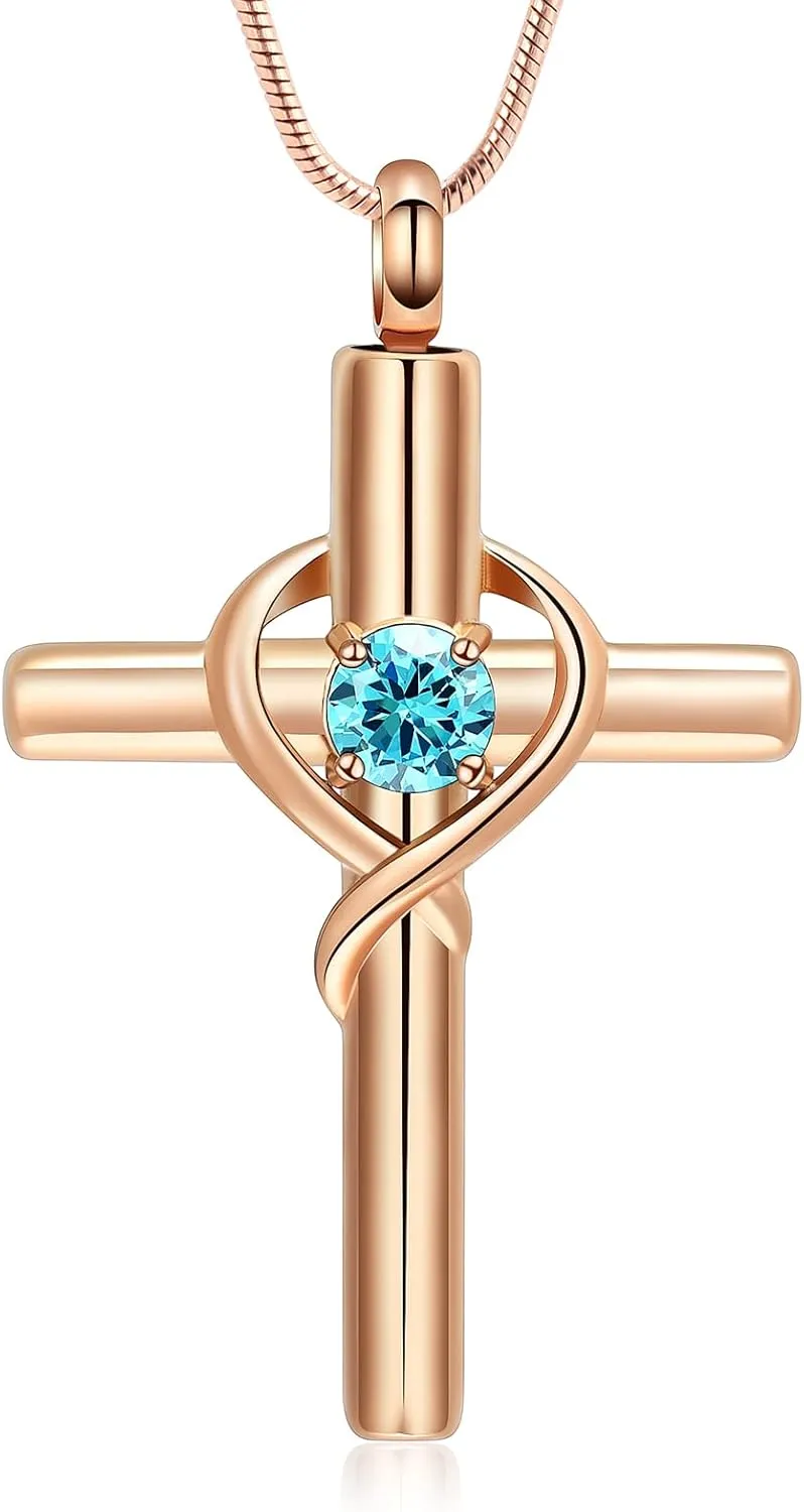 Cremation Jewelry for Ashes Pendant - Cross Necklace for Women Men Birthstone Necklaces for Teen Girls Gifts for Valentine's Day Birthday or Anniversary
