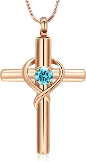 Cremation Jewelry for Ashes Pendant - Cross Necklace for Women Men Birthstone Necklaces for Teen Girls Gifts for Valentine's Day Birthday or Anniversary