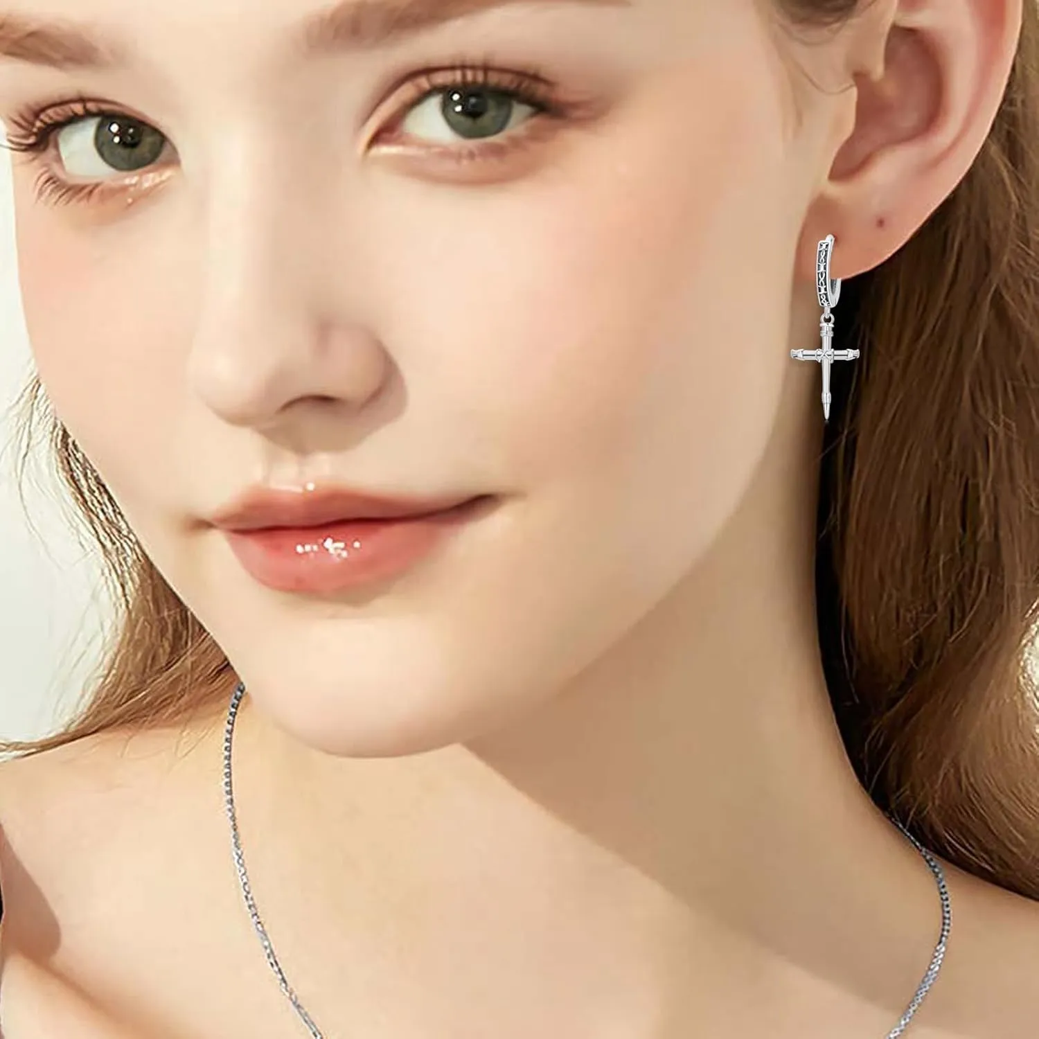 Cross Earrings 925 Sterling Silver Cross Dangle Huggie Hoop Earrings Religion Cross Jewelry Gifts for Men Women