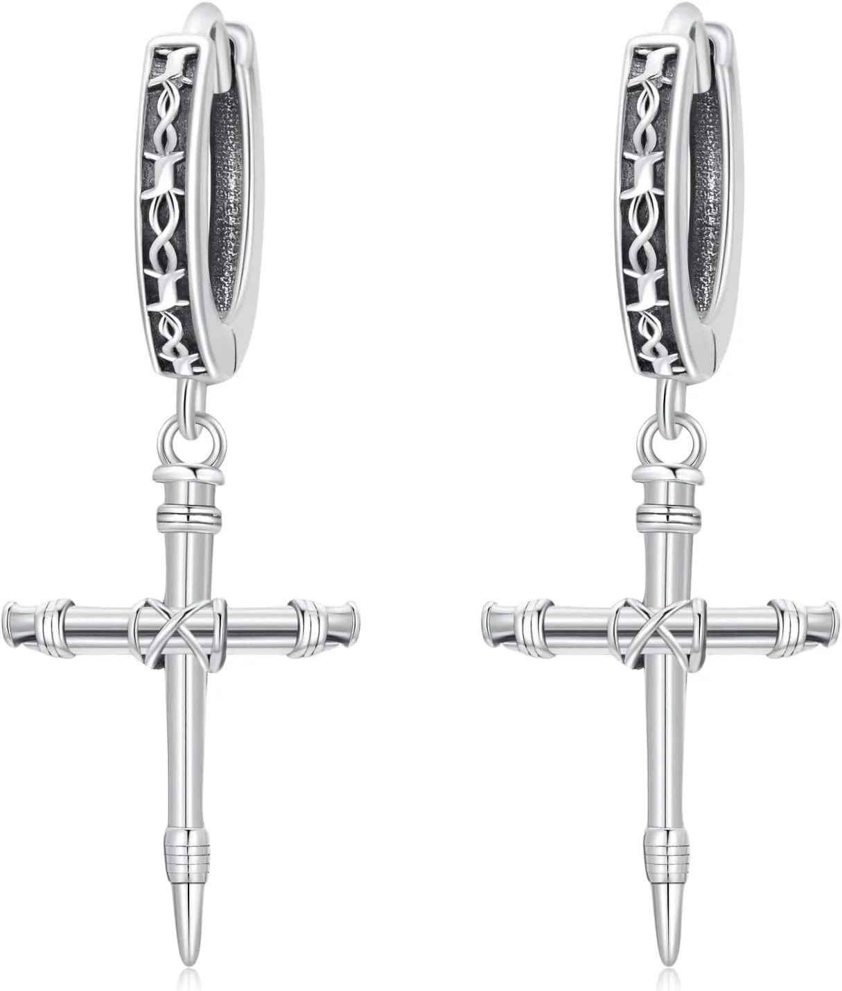 Cross Earrings 925 Sterling Silver Cross Dangle Huggie Hoop Earrings Religion Cross Jewelry Gifts for Men Women