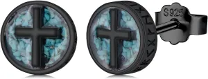 Cross/Ankh/Peace/Viking Stud Earrings for Men Women 925 Sterling Silver Turquoise Earrings Hypoallergenic Celtic Jewelry Valentines Birthday Gifts for Friends Brothers Sisters