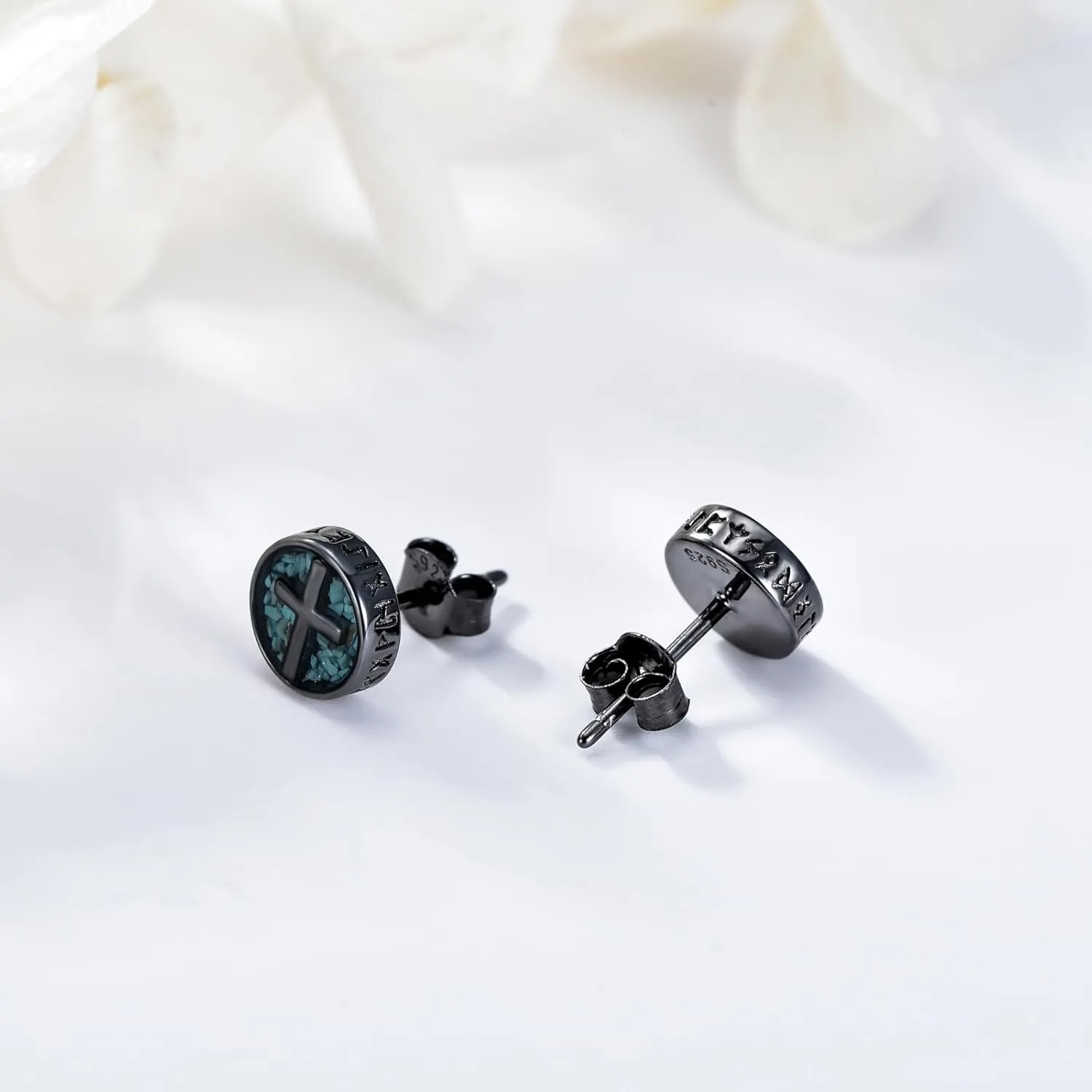 Cross/Ankh/Peace/Viking Stud Earrings for Men Women 925 Sterling Silver Turquoise Earrings Hypoallergenic Celtic Jewelry Valentines Birthday Gifts for Friends Brothers Sisters