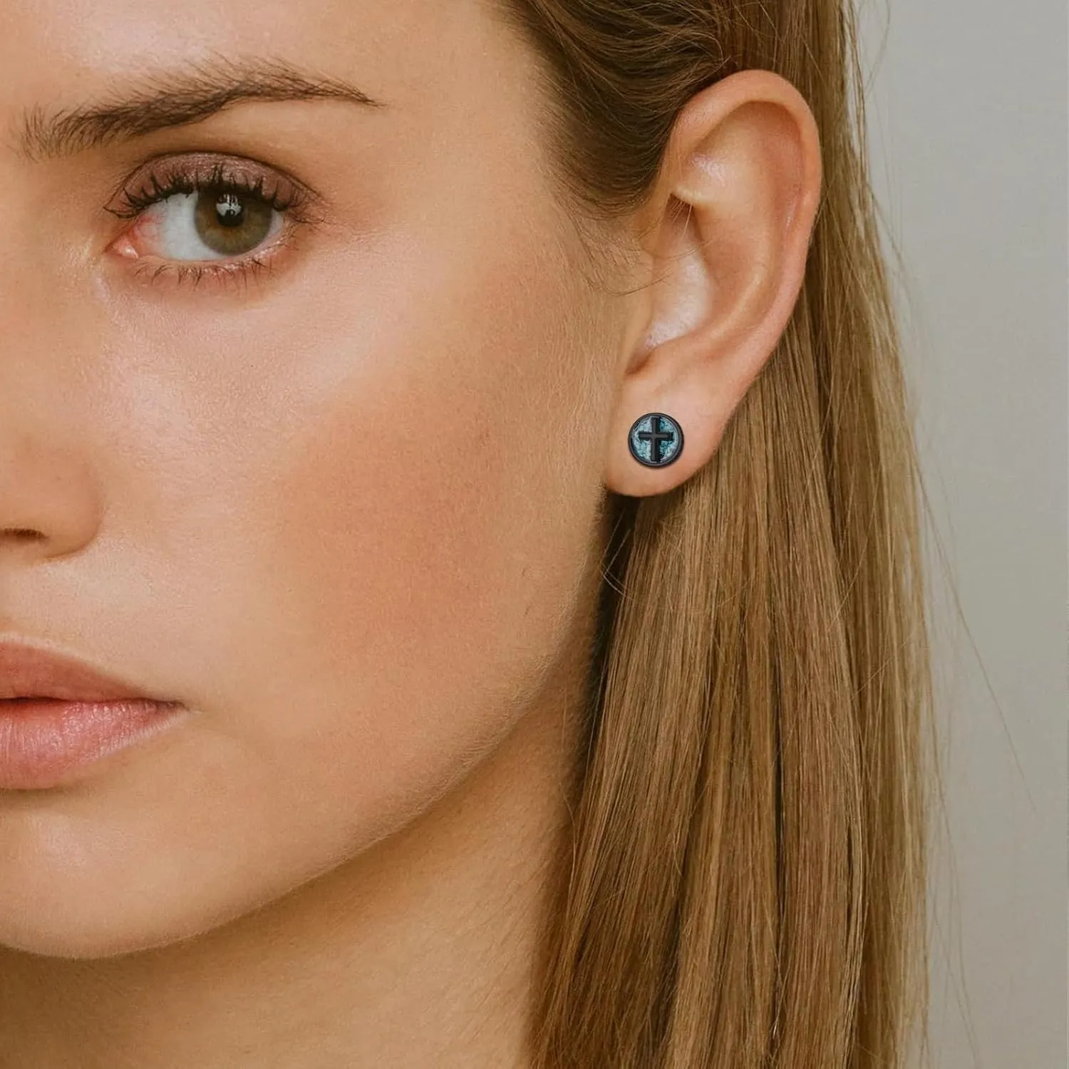 Cross/Ankh/Peace/Viking Stud Earrings for Men Women 925 Sterling Silver Turquoise Earrings Hypoallergenic Celtic Jewelry Valentines Birthday Gifts for Friends Brothers Sisters