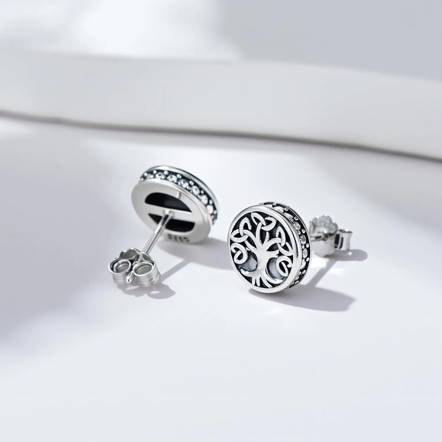 Cross/Celtic Knot/Tree of Life/Ankh Stud Earrings for Women 925 Sterling Silver Black Onyx/Zirconia Jewelry Gifts for Men