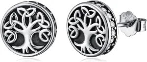 Cross/Celtic Knot/Tree of Life/Ankh Stud Earrings for Women 925 Sterling Silver Black Onyx/Zirconia Jewelry Gifts for Men