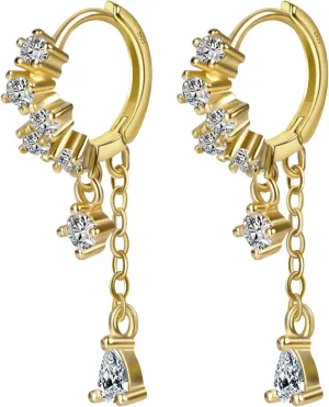 CROWN GUIDE 925 Sterling Silver Hoop Earrings for Women Trendy Dangle Crystal, Hypoallergenic Chain Earrings Dangling Drop Cubic Zirconia Huggie Earrings Cartilage Fashion Jewelry for Women Girls