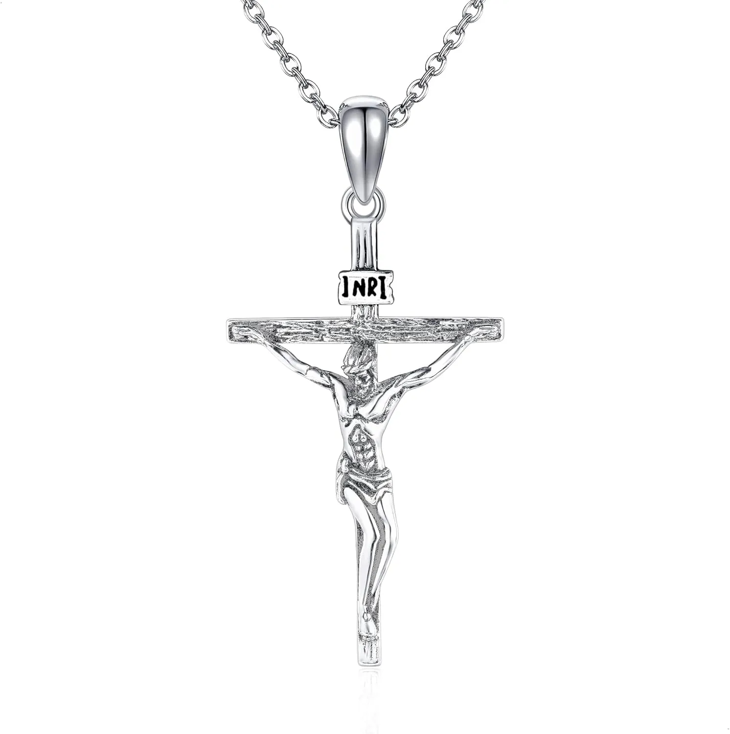 Crucifix Necklace 925 Sterling Silver Jesus Cross Necklace Catholic Crucifix Pendant Necklaces Religious Jesus Jewelry Christian Protection Birthday Gifts for Women Men