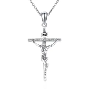 Crucifix Necklace 925 Sterling Silver Jesus Cross Necklace Catholic Crucifix Pendant Necklaces Religious Jesus Jewelry Christian Protection Birthday Gifts for Women Men