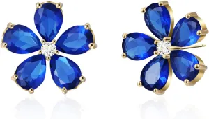Crystal Flower Stud Earrings for Women Trendy, 18K Gold Plated Hypoallergenic Small Cute Unique Blossom Earrings Jewelry Dainty Gifts