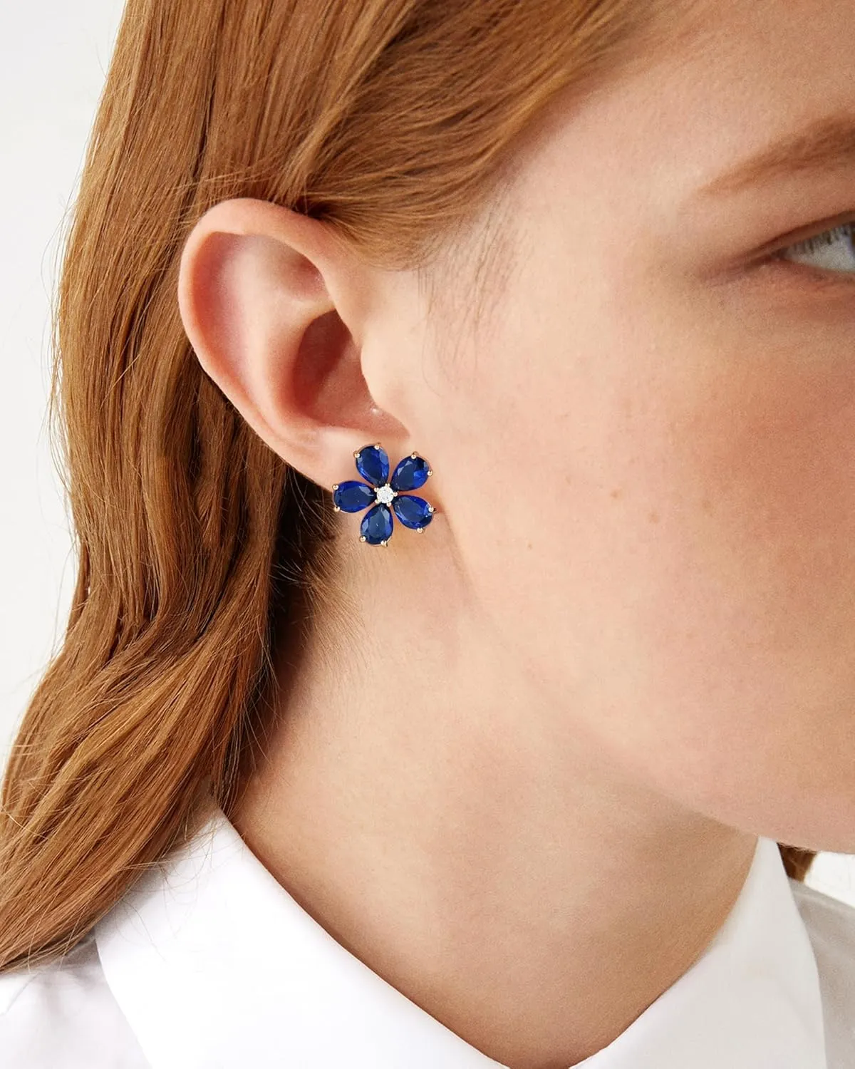 Crystal Flower Stud Earrings for Women Trendy, 18K Gold Plated Hypoallergenic Small Cute Unique Blossom Earrings Jewelry Dainty Gifts