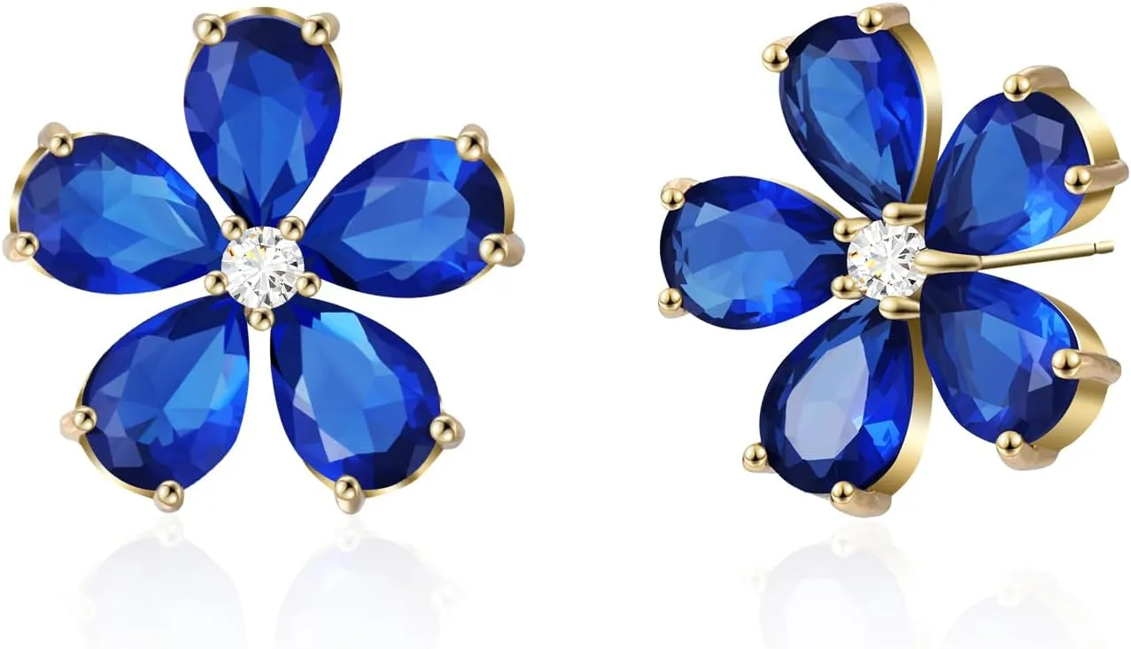 Crystal Flower Stud Earrings for Women Trendy, 18K Gold Plated Hypoallergenic Small Cute Unique Blossom Earrings Jewelry Dainty Gifts