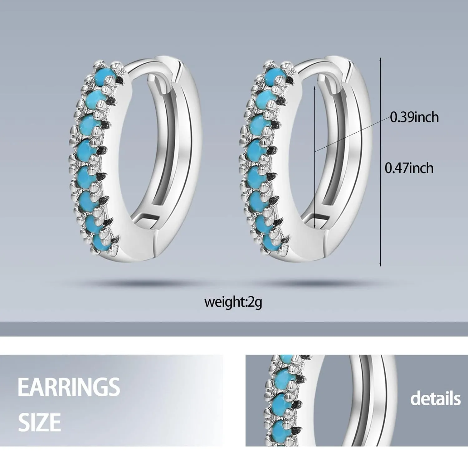 Cubic Zirconia Huggie Hoop Earrings for Women, 8mm Tiny Mini Small Hoop Earrings, Hypoallergenic 14K White Gold Plated Cartilage Piercing Earrings (Silver, Green CZ)