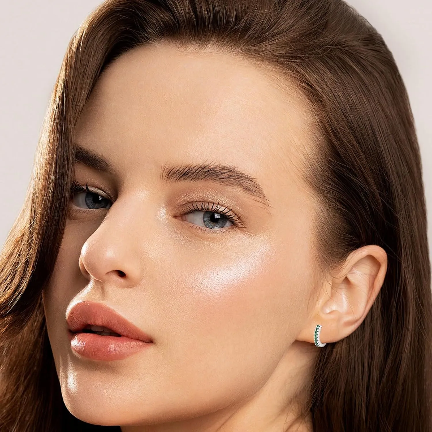 Cubic Zirconia Huggie Hoop Earrings for Women, 8mm Tiny Mini Small Hoop Earrings, Hypoallergenic 14K White Gold Plated Cartilage Piercing Earrings (Silver, Green CZ)