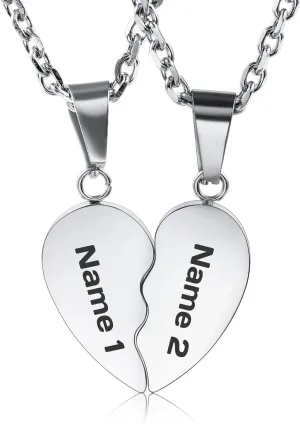 Customized Heart Necklace for Men Women Personalized Heart Puzzle Matching Necklace for Couples Stainless Steel Custom Engraving Name/Date Heart Pendant Necklace Set with Birthstones
