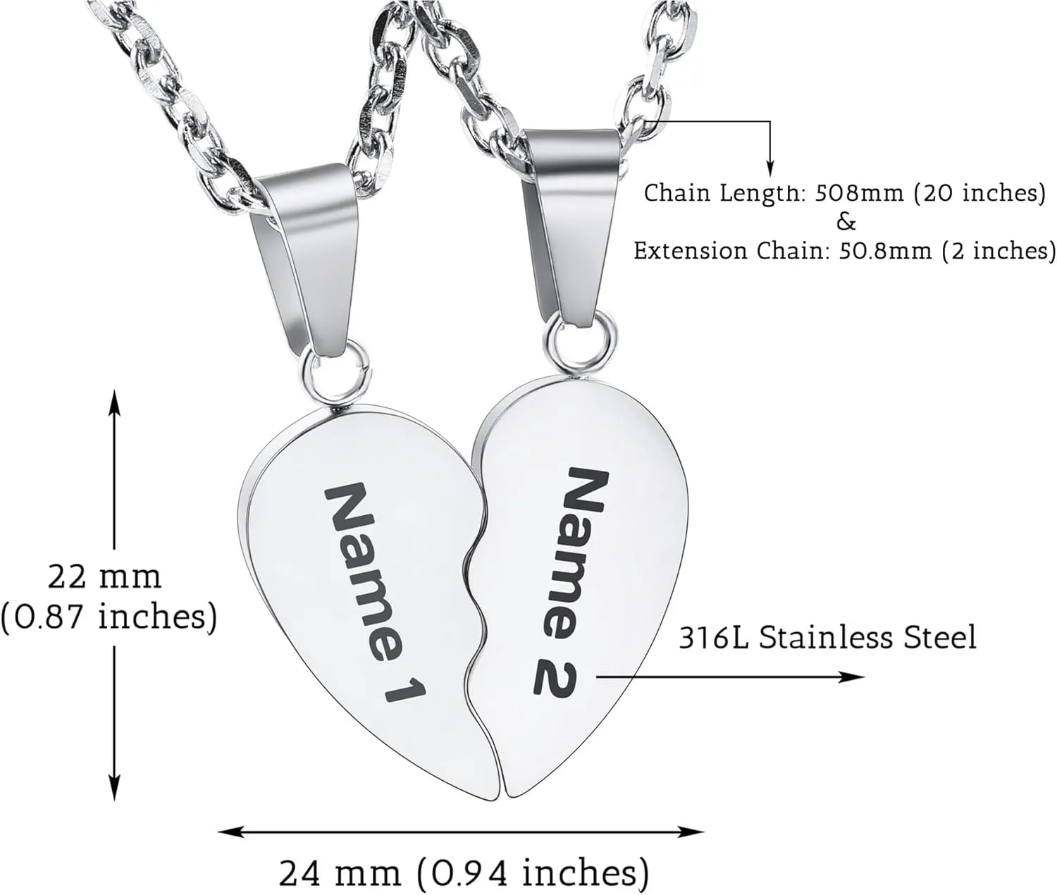 Customized Heart Necklace for Men Women Personalized Heart Puzzle Matching Necklace for Couples Stainless Steel Custom Engraving Name/Date Heart Pendant Necklace Set with Birthstones