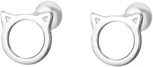 Cute Cat Kitten Tiny Small Stud Earrings for Women Cartilage 925 Sterling Silver Animal Pet Tragus Screw Back Ball Sleeper Barbell Studs Earring Lovely Hypoallergenic Christmas Jewelry Birthday Gifts 20G