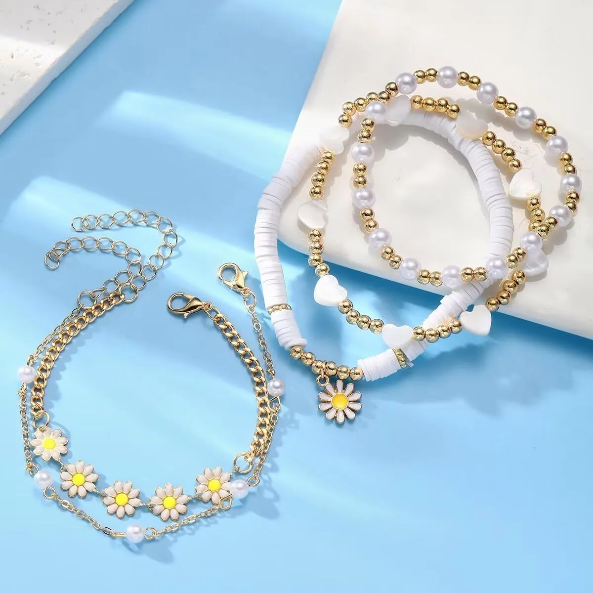 Cute Sunflower String Bracelet Set Adjustable Braided Rope Bracelets Boho Friendship Jewelry Gifts for Women