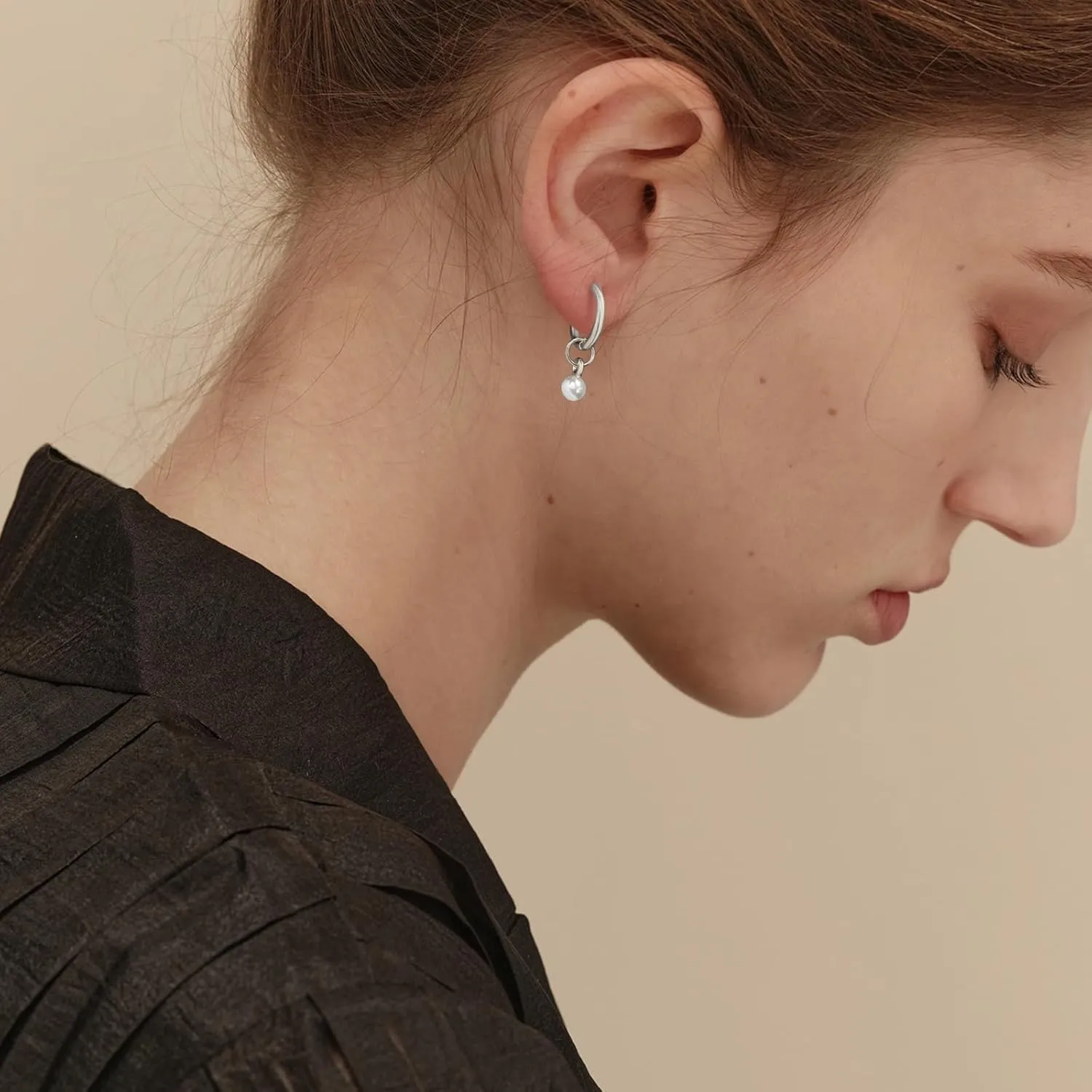 DAILY VIBES Small Gold Star Pearl Drop Dangle Earrings for Women Dainty 925 Sterling Silver Post Asymmetrical Mini 14K Gold Plated Huggie Hoop Earrings for Women