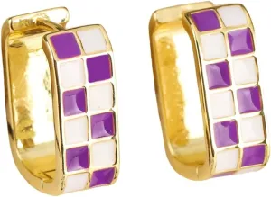 Dainty Checkered Oval Hoop Earring Minimalist Enamel Simple Earrings Chunky Jewelry for Women