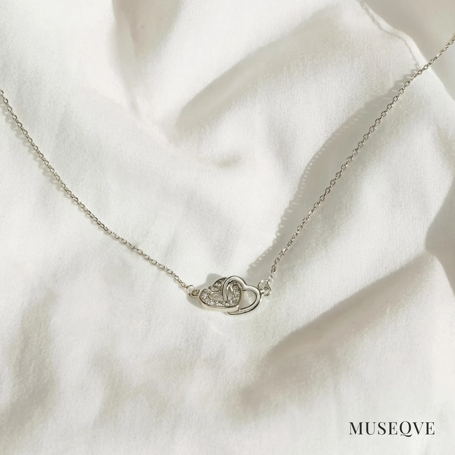 Dainty Double Heart Necklace for Women Gilrs  14K Gold Plated Mom and Daughter Necklaces  Linked Two Heart Pendant Non Tarnish Choker Jewelry [HN-DB]