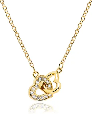Dainty Double Heart Necklace for Women Gilrs  14K Gold Plated Mom and Daughter Necklaces  Linked Two Heart Pendant Non Tarnish Choker Jewelry [HN-DB]