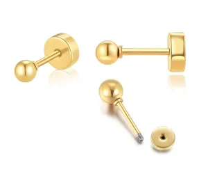 Dainty Flat Screw Back Ball Stud Earrings for Girls,Tiny 3mm Ball Earrings for Cartilage Helix Tragus Earlobe Piercing for Women Toddlers Hypoallergenic (3mm Flatback Ball, 14K Gold)