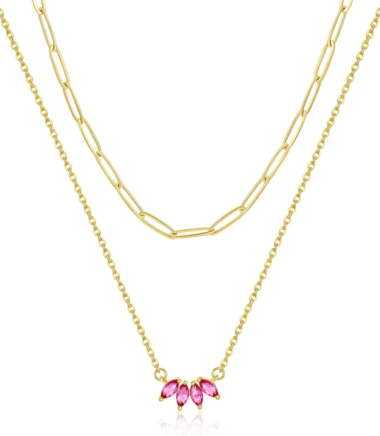 Dainty Gold Plated Necklace for Women, Simple Cute 18K Gold plated Leaf Flower Cubic Zirconia Necklaces for Women Trendy Jewelry Gifts