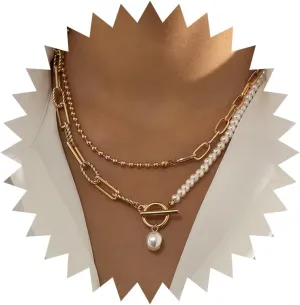 Dainty Pearl Pendant Necklaces Layered Baroque Choker Necklace Vintage White Pearl Chain Necklace Faux Pearls Statement Jewelry Gift for Women