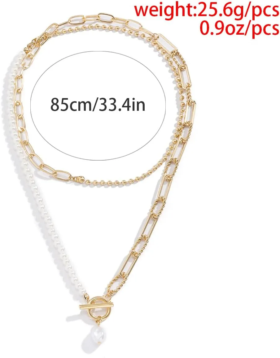 Dainty Pearl Pendant Necklaces Layered Baroque Choker Necklace Vintage White Pearl Chain Necklace Faux Pearls Statement Jewelry Gift for Women