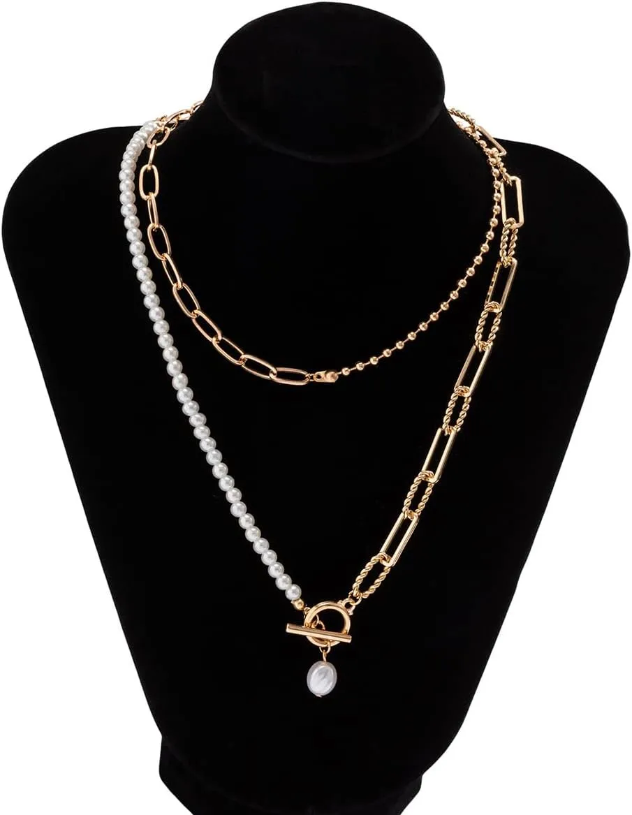 Dainty Pearl Pendant Necklaces Layered Baroque Choker Necklace Vintage White Pearl Chain Necklace Faux Pearls Statement Jewelry Gift for Women