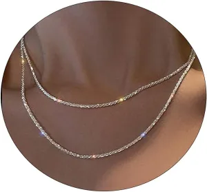 Danity Gold Necklace for Women 14K Gold Plated Satellite Necklaces Gold Link Chain Necklace Tiny Dot Bar Necklace Simple Everyday Jewelry Gift