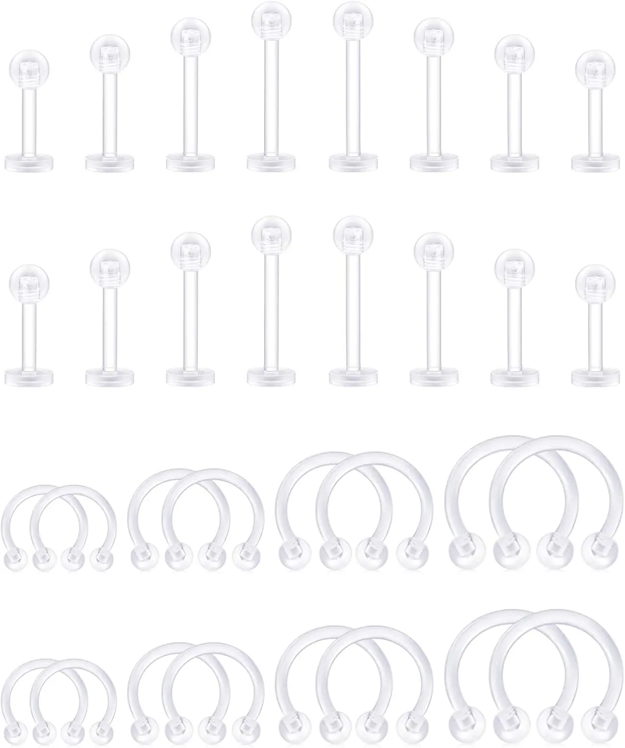 D.Bella 16G Clear Piercing Retainers Flexible Cartilage Helix Daith Rook Tragus Earring Retainer Bioflex Plastic Nose Septum Lip Eyebrow Rings Piercing Retainer