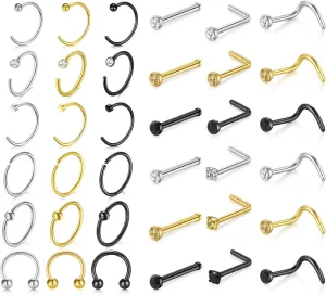 D.Bella 18G Nose Rings for Women Nose Rings Studs Stainless Steel L-Shaped Nose Studs Screw Nose Piercing Jewelry