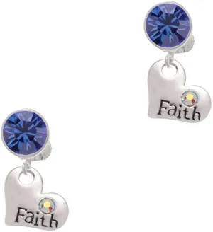 Delight Jewelry Faith Heart with AB Crystal - Large Crystal Clip on Earrings
