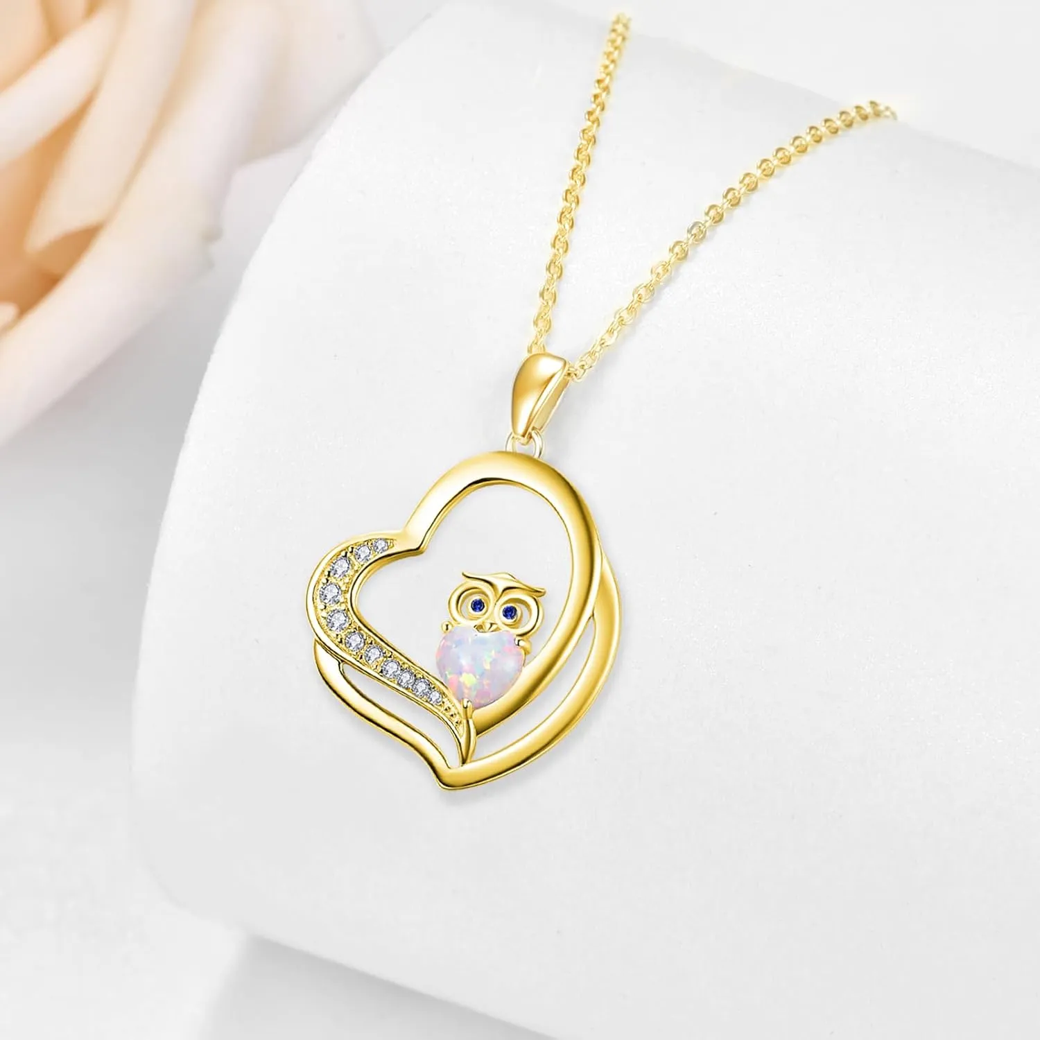 Dreamboat Owl Heart Necklace 925 Sterling Silver Opal Owls Pendant Necklaces Bird Animal Jewelry Birthday Party Gifts for Women