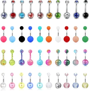 Drperfect Belly Button Rings Belly Rings Navel Rings for Women Men 14G Stainless Steel Assorted Colors Belly Navel Piercing Jewelry